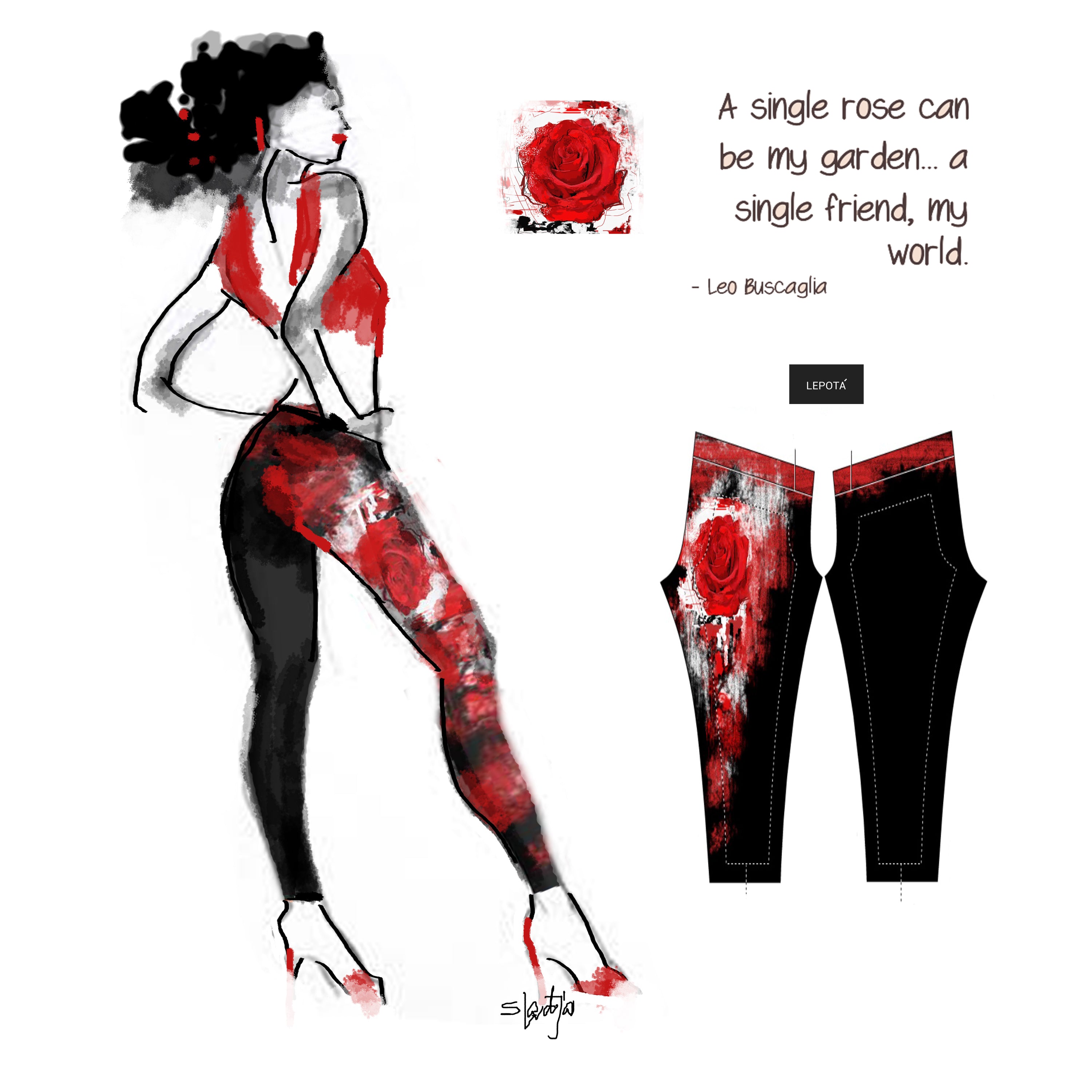 "A single rose" Low waist Leggings