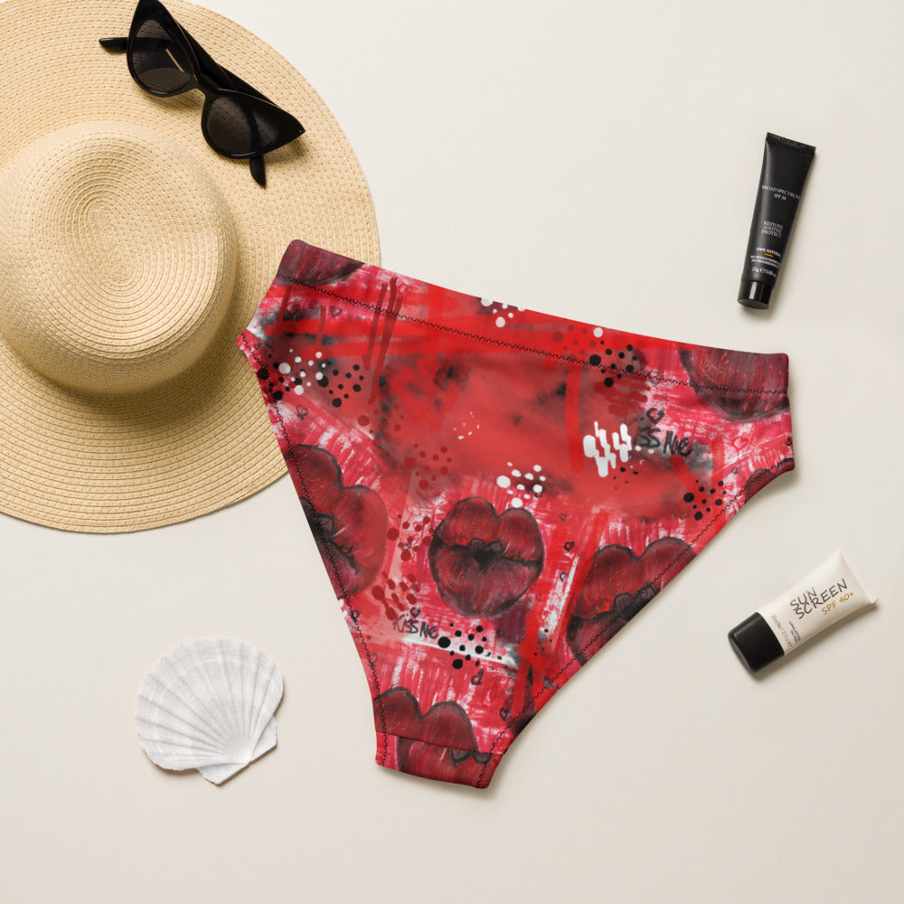 "Kiss me" Recycled high-waisted bikini bottom