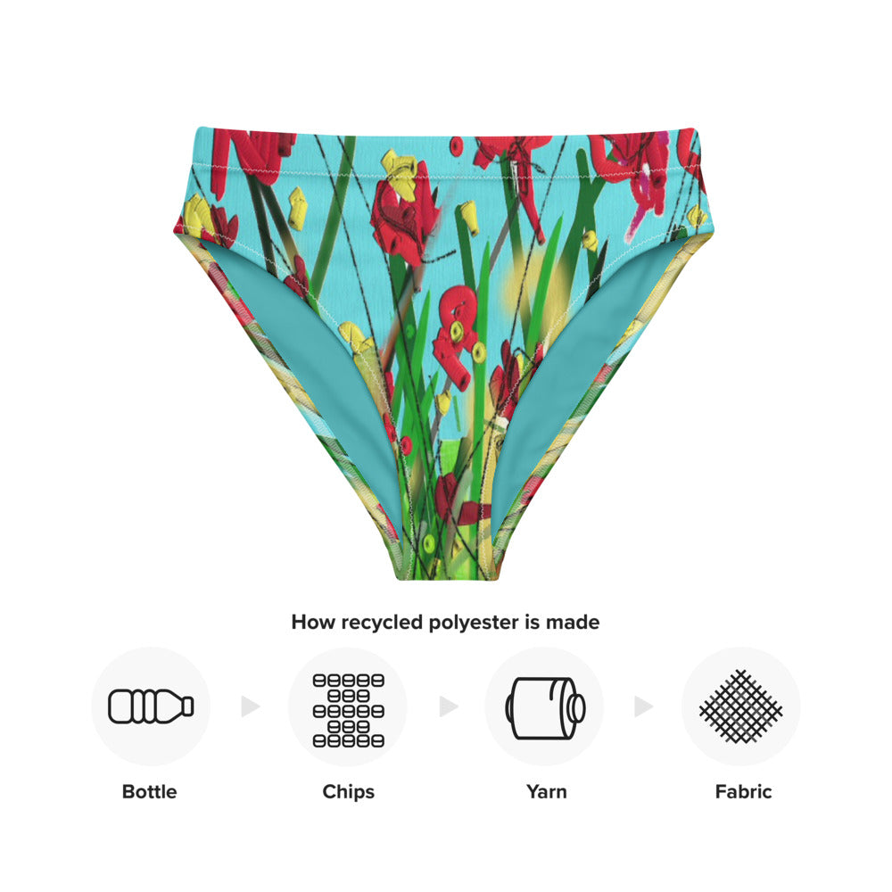 "Wide flower" Recycled high-waisted bikini bottom