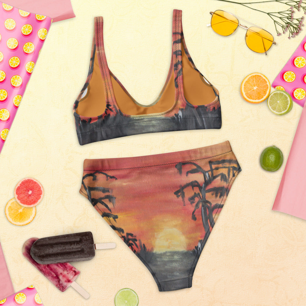 "African sunset" Recycled high-waisted bikini