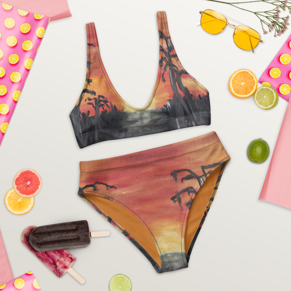 "African sunset" Recycled high-waisted bikini