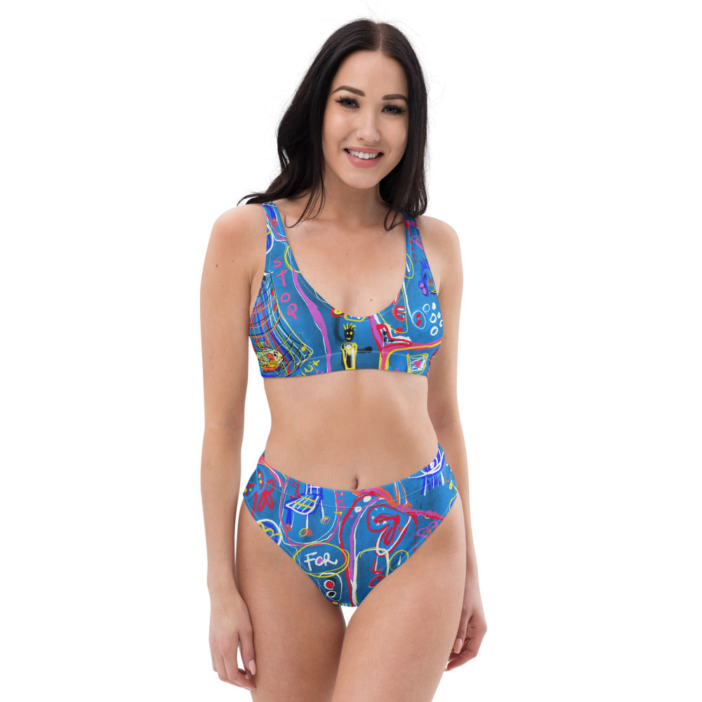 "Sudoku" Recycled high-waisted bikini