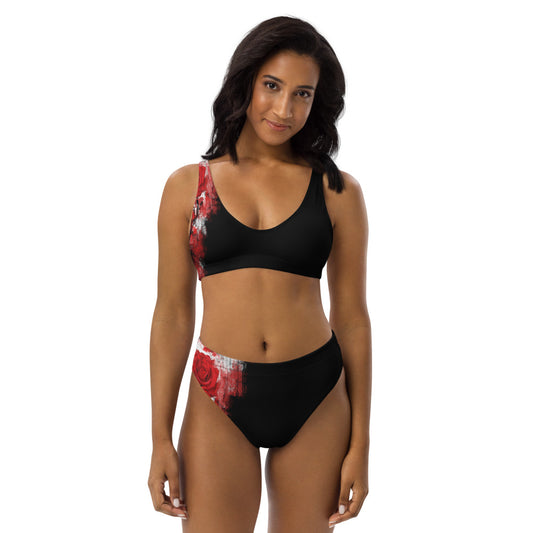 "A single rose" Recycled high-waisted bikini