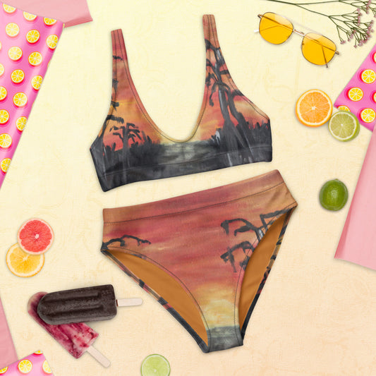 "African sunset" Recycled high-waisted bikini