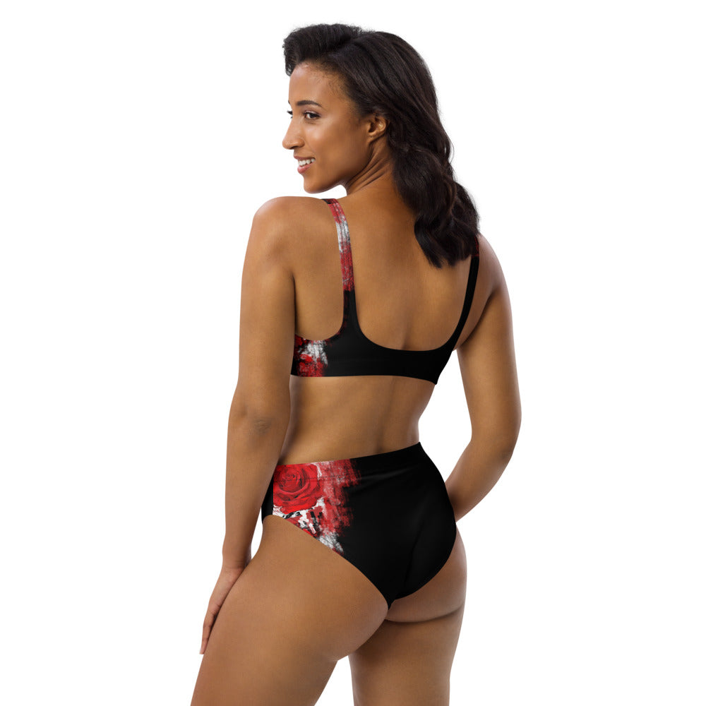 "A single rose" Recycled high-waisted bikini