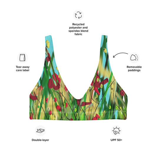 "Wide flower" Recyled padded bikini top