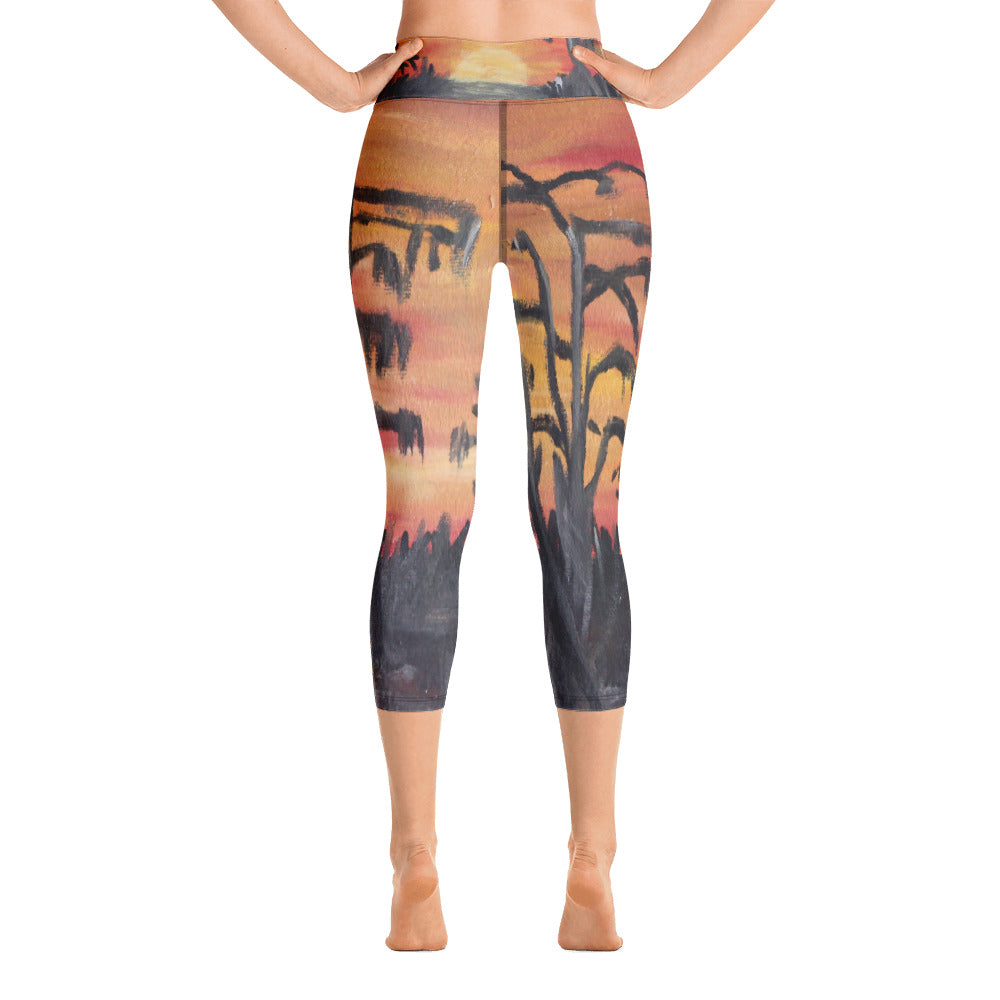 "African sunset" High Waist Capri Leggings