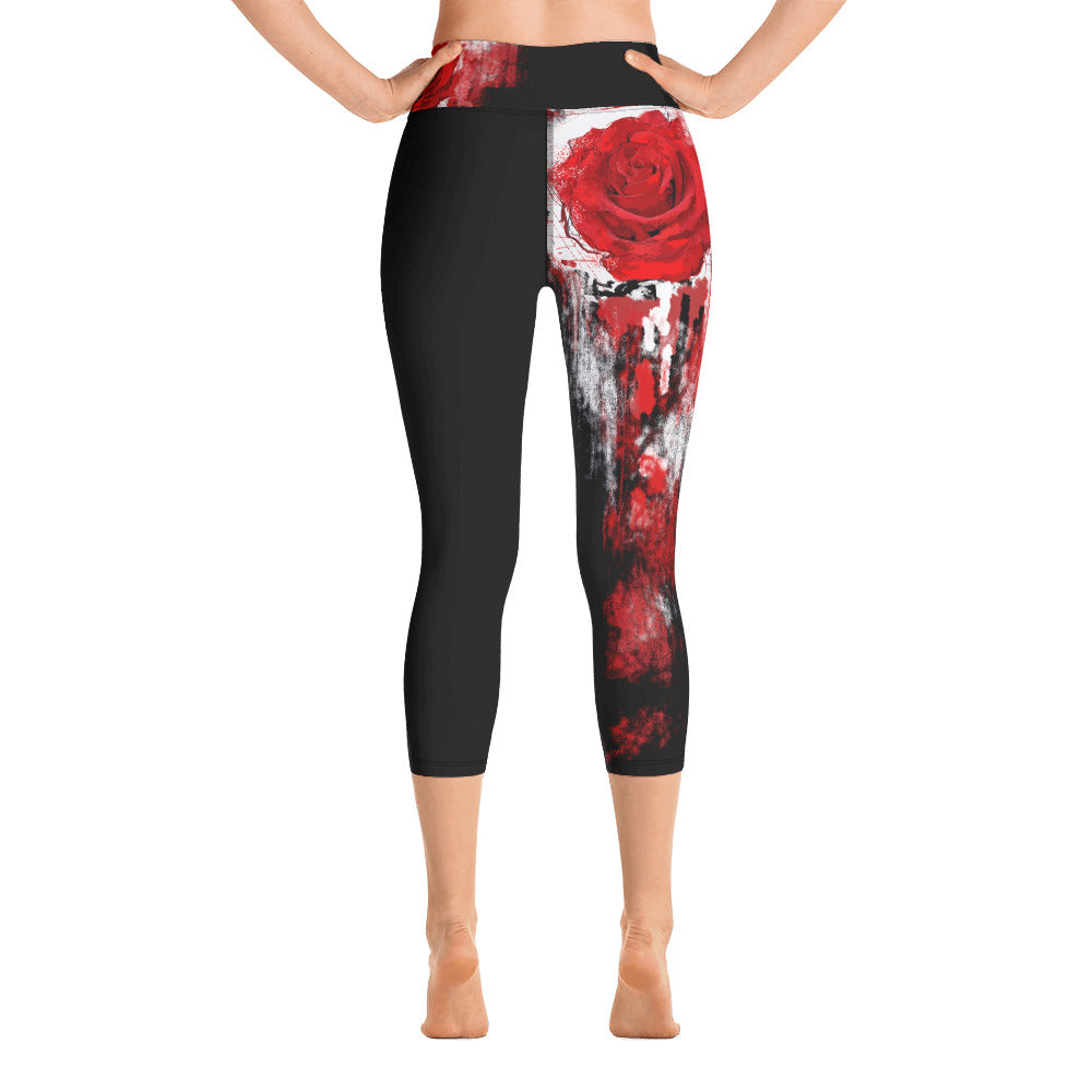 "Single rose" High Waist  Capri Leggings