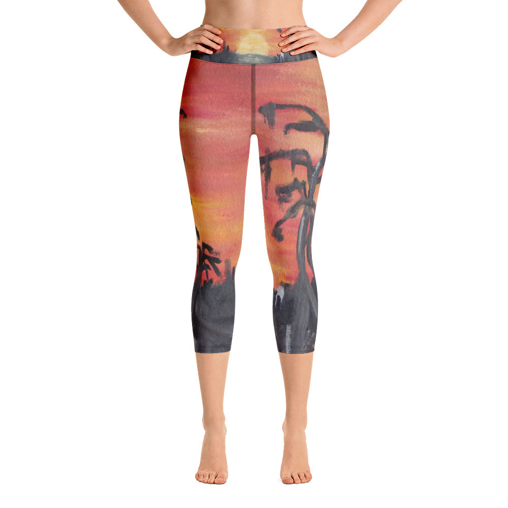 "African sunset" High Waist Capri Leggings