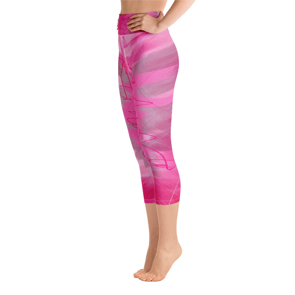 "Pink poem" High Waist Capri Leggings