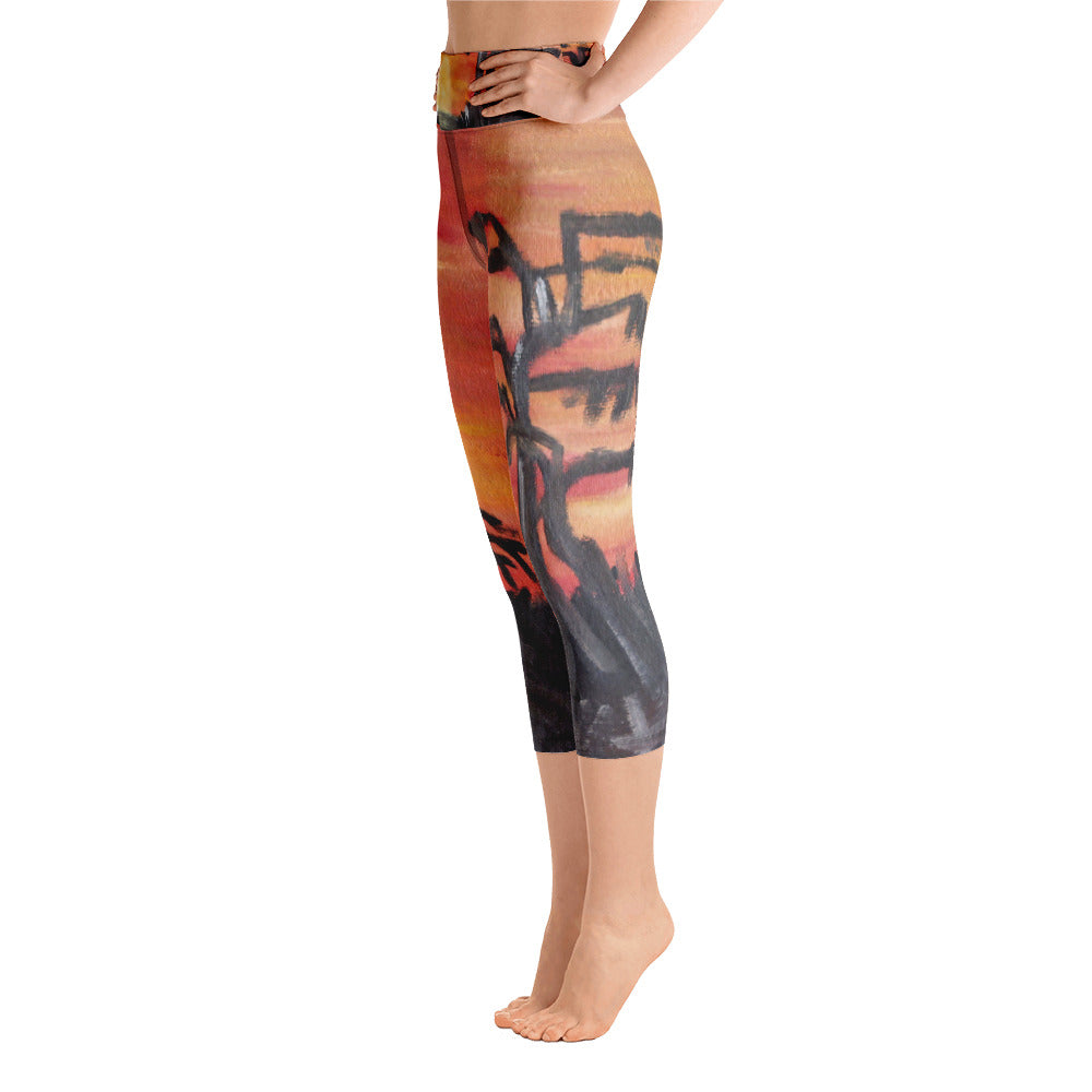 "African sunset" High Waist Capri Leggings