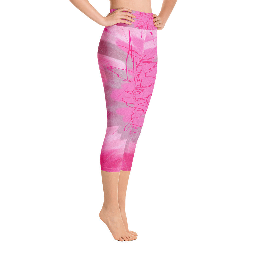 "Pink poem" High Waist Capri Leggings