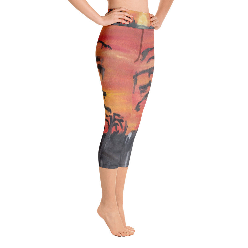 "African sunset" High Waist Capri Leggings