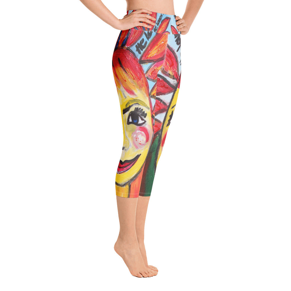 "He loves me he loves me not" High Waist Capri Leggings