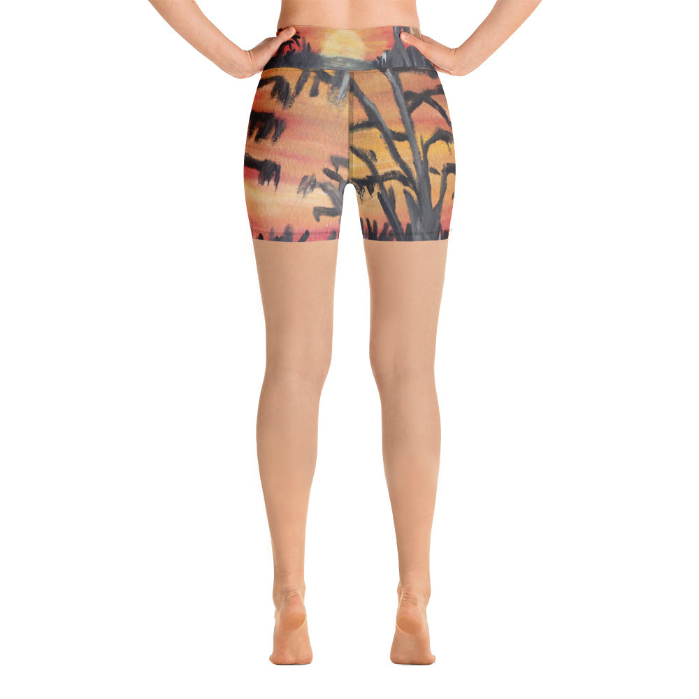 "African sunset" Yoga Shorts