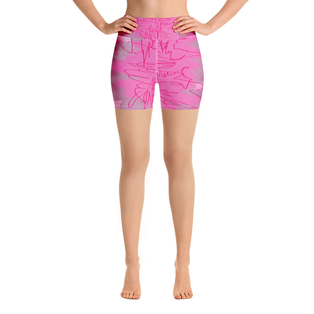 "Pink poem" Yoga Shorts