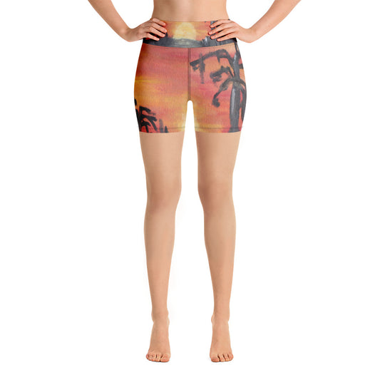 "African sunset" Yoga Shorts