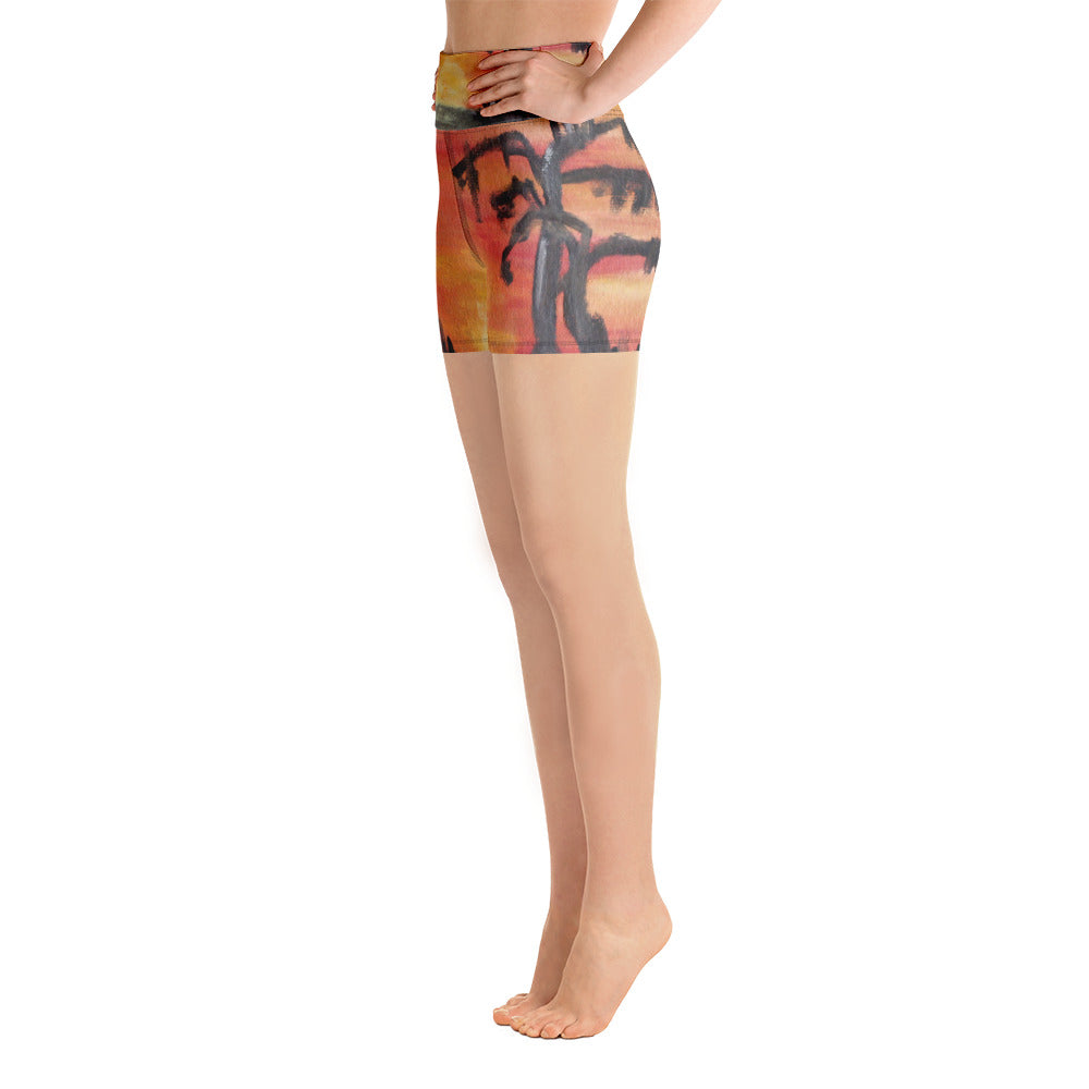 "African sunset" Yoga Shorts