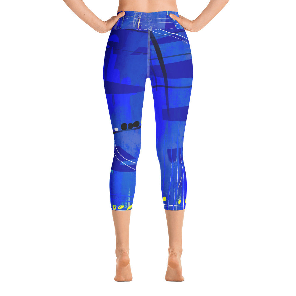 "Blue Mix" High Waist Capri Leggings