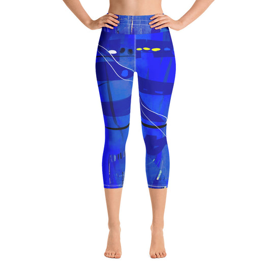 "Blue Mix" High Waist Capri Leggings