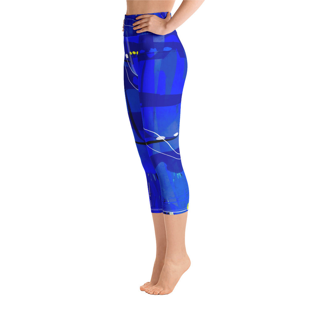 "Blue Mix" High Waist Capri Leggings