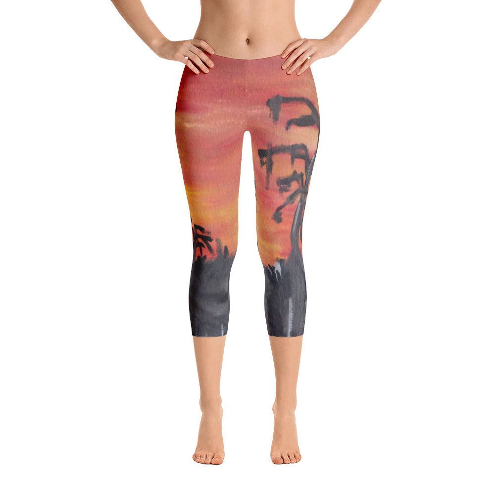 "African sunset" Capri Leggings