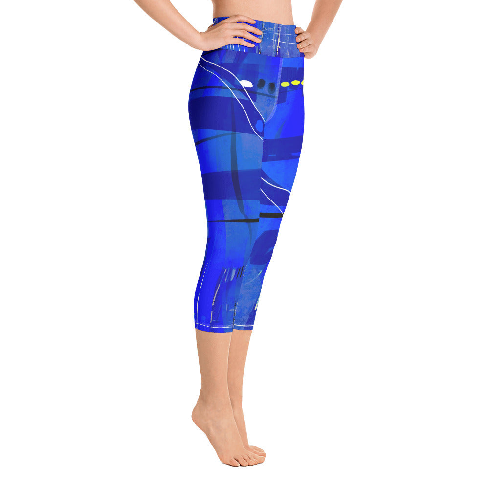 "Blue Mix" High Waist Capri Leggings