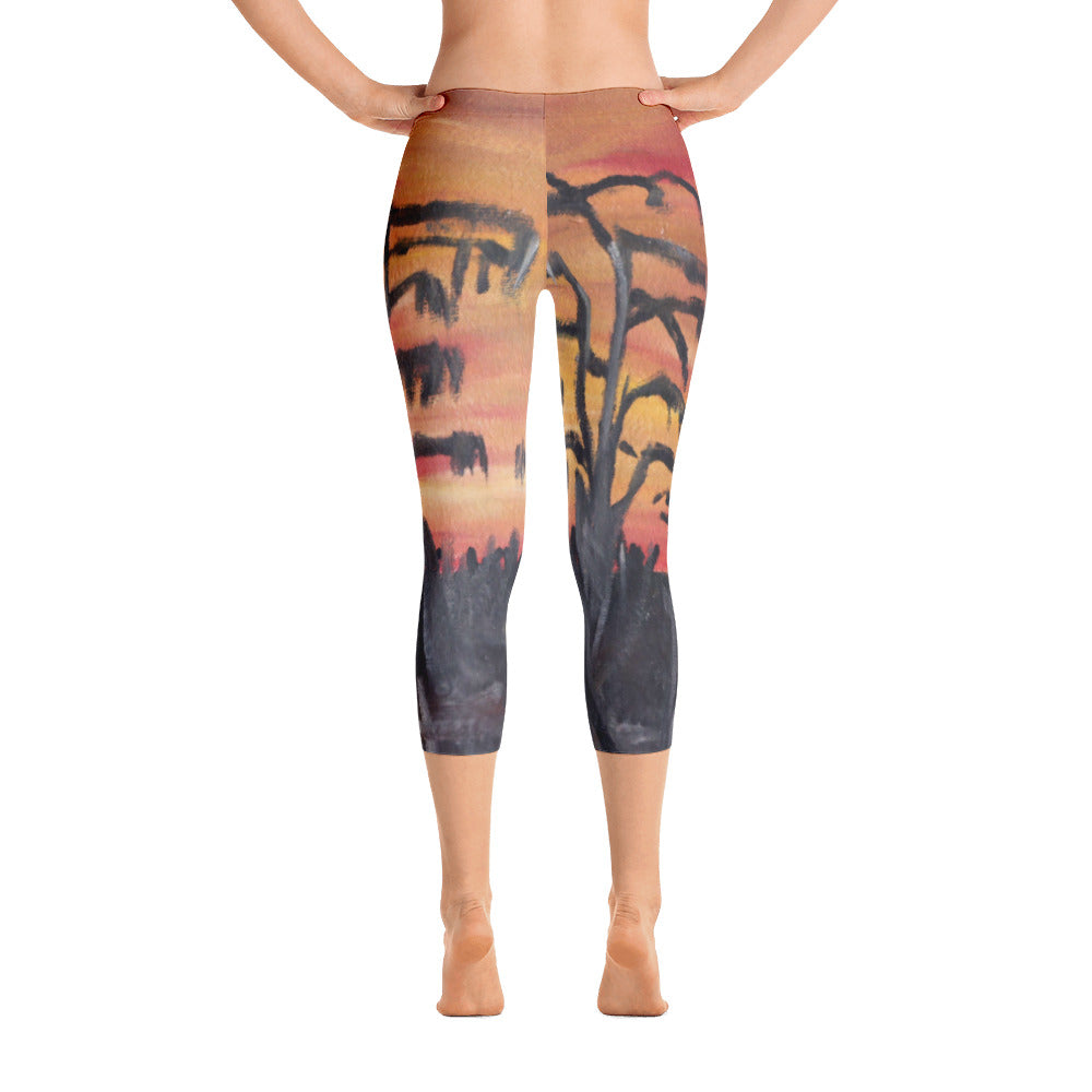 "African sunset" Capri Leggings