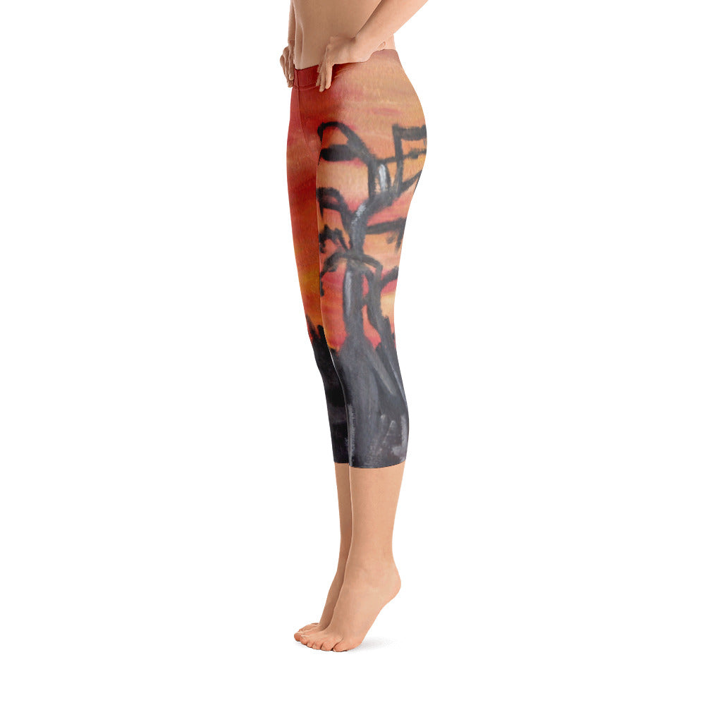 "African sunset" Capri Leggings